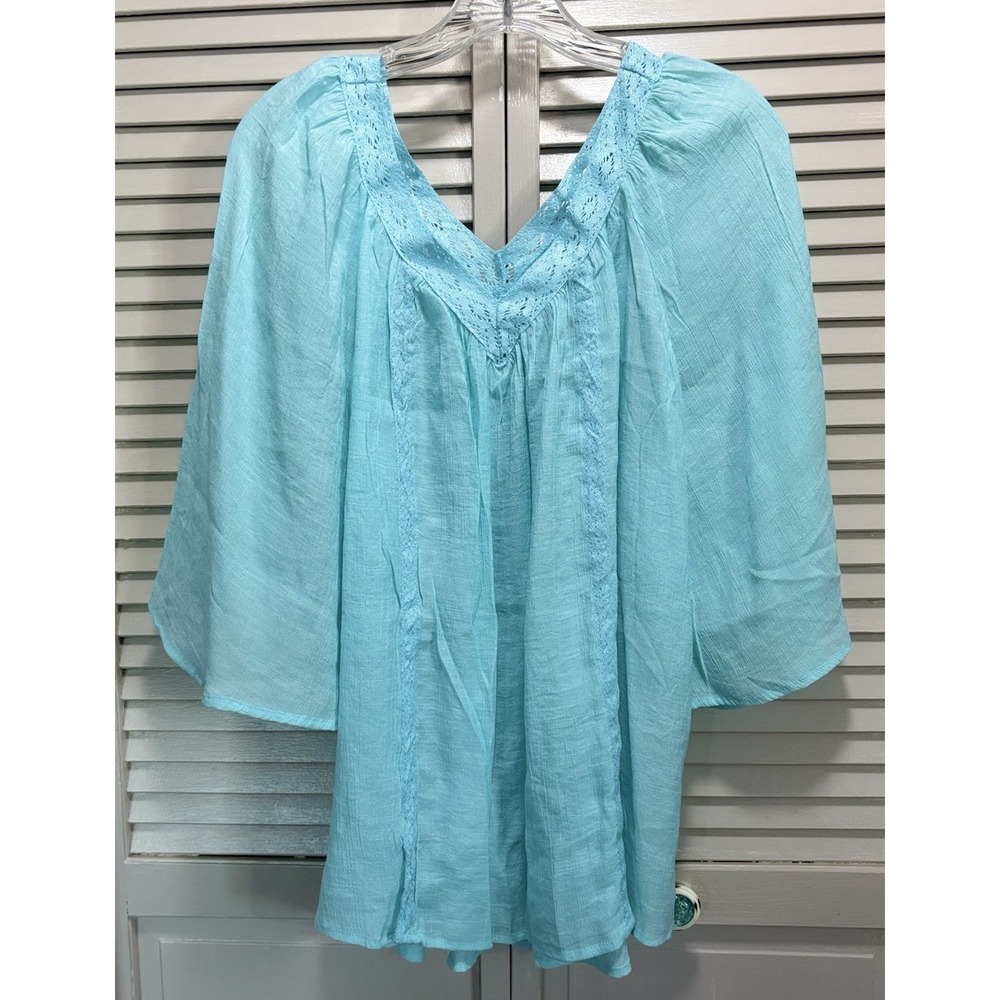 Light Blue Women's V-Neck Boho Blouse